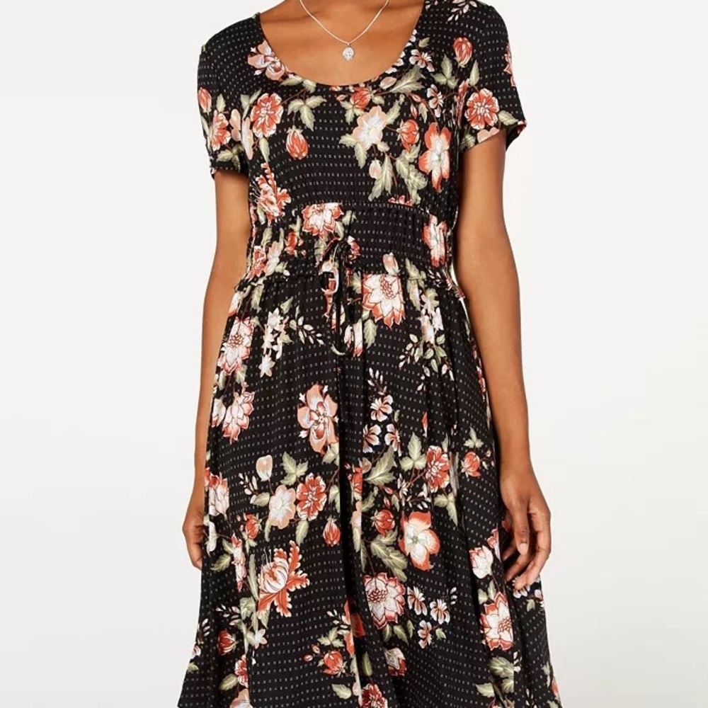 American Rag Junior's Printed Drawstring Waist Dress Black Size Small